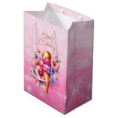 Roze en gouden ijs Gouden Verjaardag Medium Cadeauzakje (Voorkant Gekanteld)