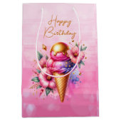 Roze en gouden ijs Gouden Verjaardag Medium Cadeauzakje (Voorkant)