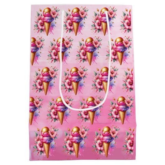 Roze en gouden ijs Gouden Verjaardag Medium Cadeauzakje (Achterkant)