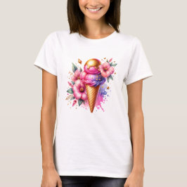  roze en gouden ijsco bloemig t-shirt