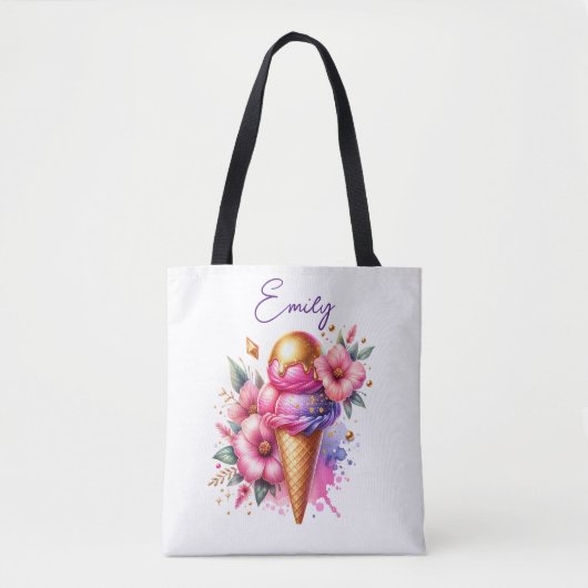  roze en gouden ijsco bloemig tote bag (Voorkant)