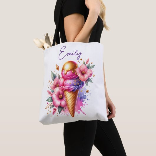 roze en gouden ijsco bloemig tote bag (Dichtbij)