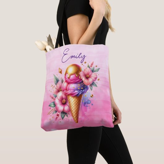 roze en gouden ijsco bloemig tote bag (Dichtbij)