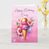 roze en gouden ijsco Verjaardag Kaart (Gele Bloem)