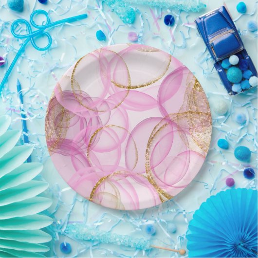 Roze en gouden inkt cirkel patroon papieren bordje (Feest)