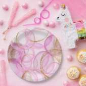 Roze en gouden inkt cirkel patroon papieren bordje (Feest)