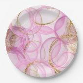 Roze en gouden inkt cirkel patroon papieren bordje (Voorkant)