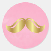 Roze en Gouden Italiaanse Snor Ronde Sticker (Voorkant)