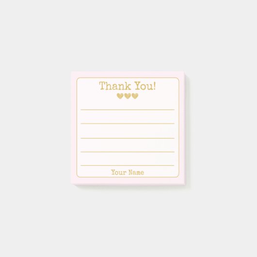 Roze en gouden Jouw naam en hartelijke dank Post-it® Notes (Voorkant)