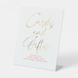 Roze en gouden kaarten en cadeaus Bruidsdouche Reclamebord Met Voetstuk