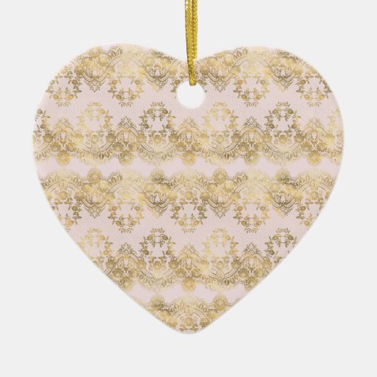 Roze en Gouden Kant Keramisch Ornament (Voorkant)
