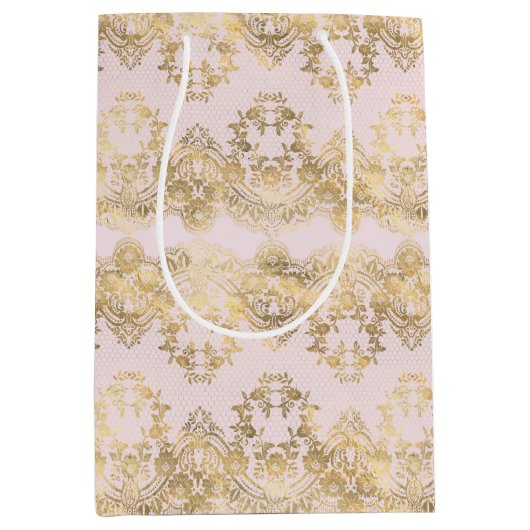 Roze en Gouden Kant Medium Cadeauzakje (Voorkant)
