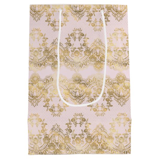 Roze en Gouden Kant Medium Cadeauzakje (Achterkant)
