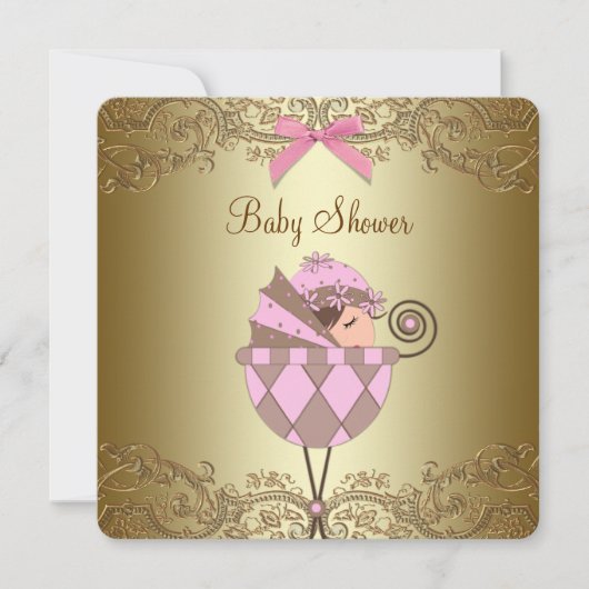 Roze en gouden kant meisje Baby shower Kaart (Voorkant)