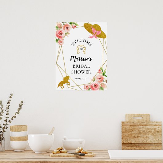 Roze en Gouden Kentucky Derby Welkomstbord Poster (Keuken)