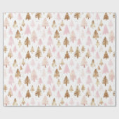 Roze en gouden kerstbomen cadeaupapier (Vlak)