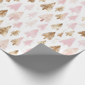 Roze en gouden kerstbomen cadeaupapier (Hoek)