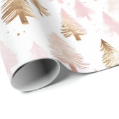 Roze en gouden kerstbomen cadeaupapier (Rol Hoek)