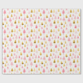Roze en gouden kerstbomen cadeaupapier (Vlak)