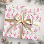 Roze en gouden kerstbomen cadeaupapier