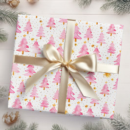 Roze en gouden kerstbomen cadeaupapier