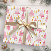 Roze en gouden kerstbomen cadeaupapier