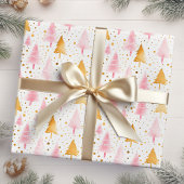 Roze en gouden kerstbomen cadeaupapier