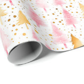 Roze en gouden kerstbomen cadeaupapier (Rol Hoek)