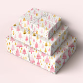 Roze en gouden kerstbomen inpakpapier vel