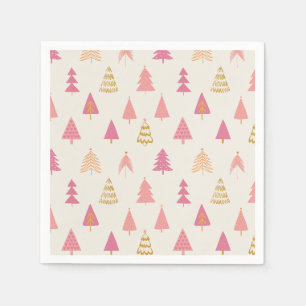 Roze en gouden kerstbomen servet