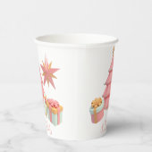 Roze en gouden kerstboom en sterren papieren bekers (Rechts)