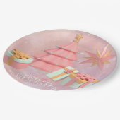 Roze en gouden kerstboom en sterren papieren bordje (Gekanteld)