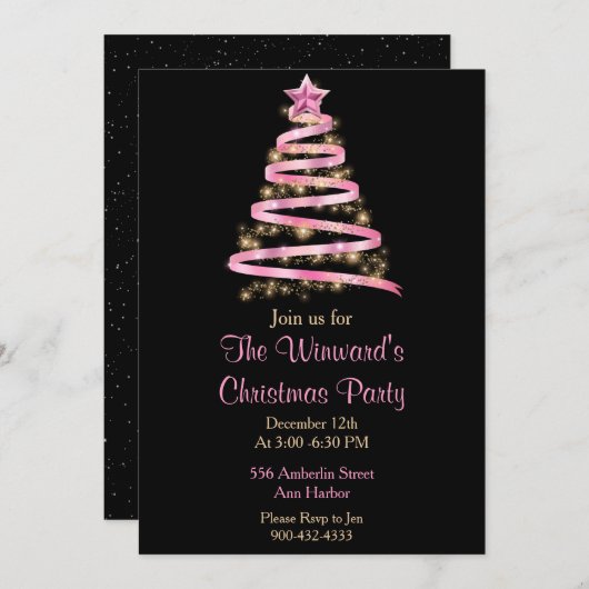 Roze en gouden kerstboom kaart (Voorkant / Achterkant)