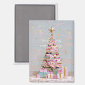 Roze en gouden kerstboom met impasto-effect magneet (Voorkant / Achterkant)