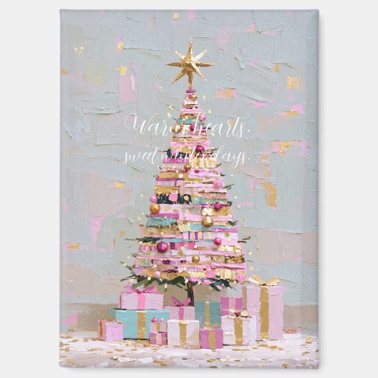 Roze en gouden kerstboom met impasto-effect magneet (Voorkant)
