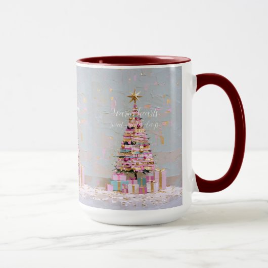 Roze en gouden kerstboom met impasto-effect mok (Rechts)