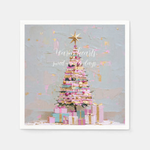 Roze en gouden kerstboom met impasto-effect servet