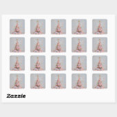 Roze en gouden kerstboom met impasto-effect vierkante sticker (Vel)