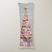 Roze en gouden kerstboom met impasto lichaamskussen (Voorkant Verticaal)