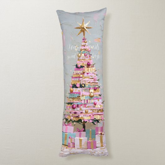 Roze en gouden kerstboom met impasto lichaamskussen (Achterkant (Verticaal))