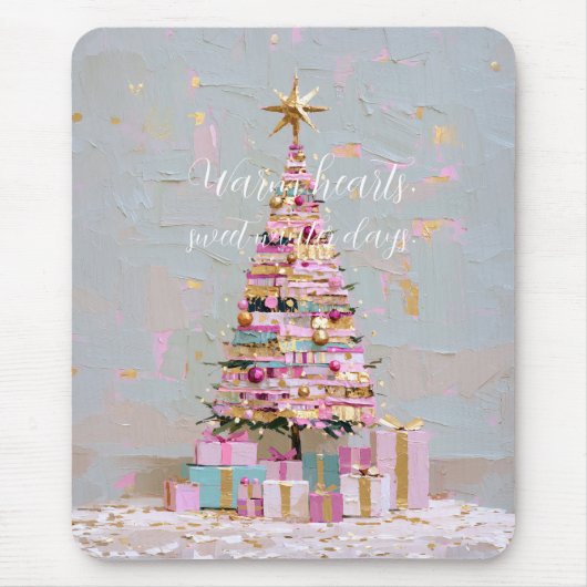 Roze en gouden kerstboom met impasto muismat (Voorkant)