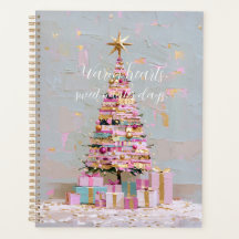 Roze en gouden kerstboom met impasto