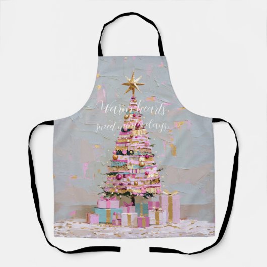 Roze en gouden kerstboom met impasto schort (Voorkant)