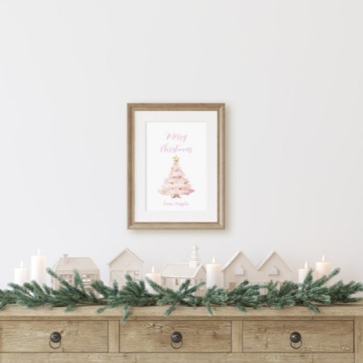 Roze en Gouden Kerstboom Poster