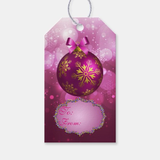 Roze en gouden kerstcadeaus cadeaulabel (Voorkant)