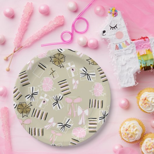Roze en gouden kerstcadeautjes Borden voor patentp Papieren Bordje (Feest)