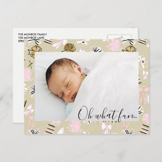 Roze en gouden kerstcadeautjes Foto-Briefkaart Feestdagenkaart (Voorkant / Achterkant)