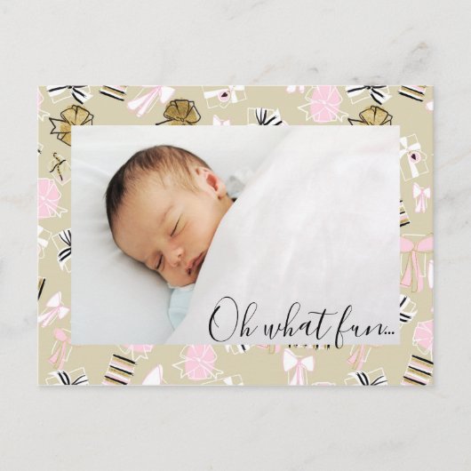 Roze en gouden kerstcadeautjes Foto-Briefkaart Feestdagenkaart (Voorkant)