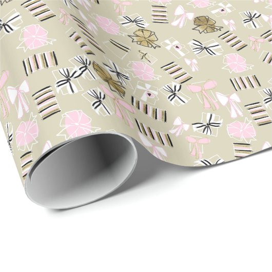 Roze en gouden kerstcadeautjes Patroon Gift Wrap Cadeaupapier (Rol Hoek)