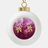 Roze en gouden Kerstmis Keramische Bal Ornament (Voorkant)